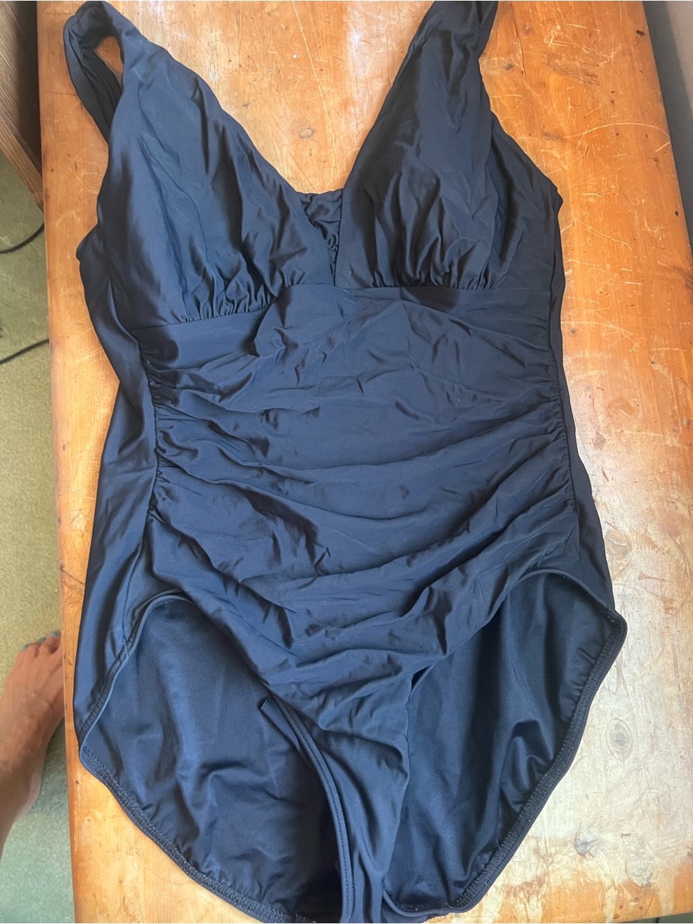 Lands' End Black One-Piece Swimsuit with V-Neck